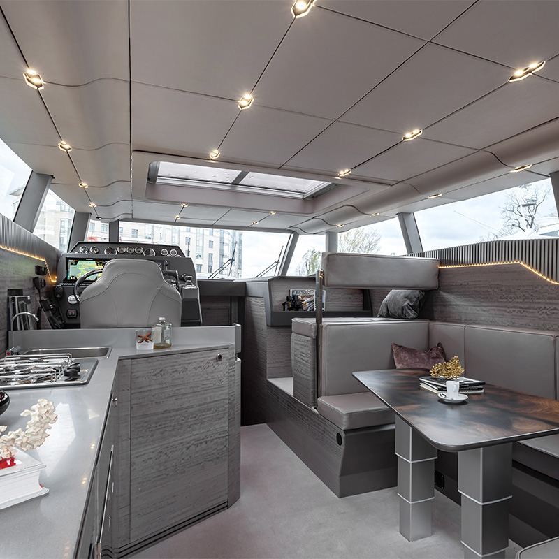 Motor Yacht 40ft Main Salon Interior by Suvorov Yacht Design