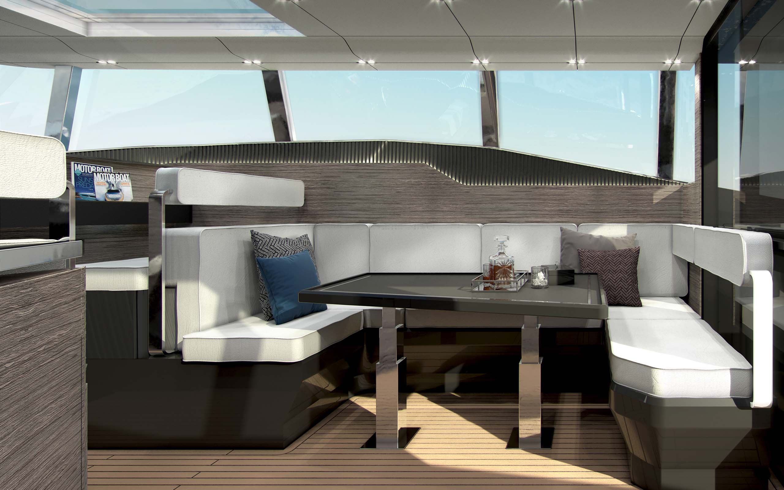 Motor Yacht 40ft Main Salon Interior Table by Suvorov Yacht Design