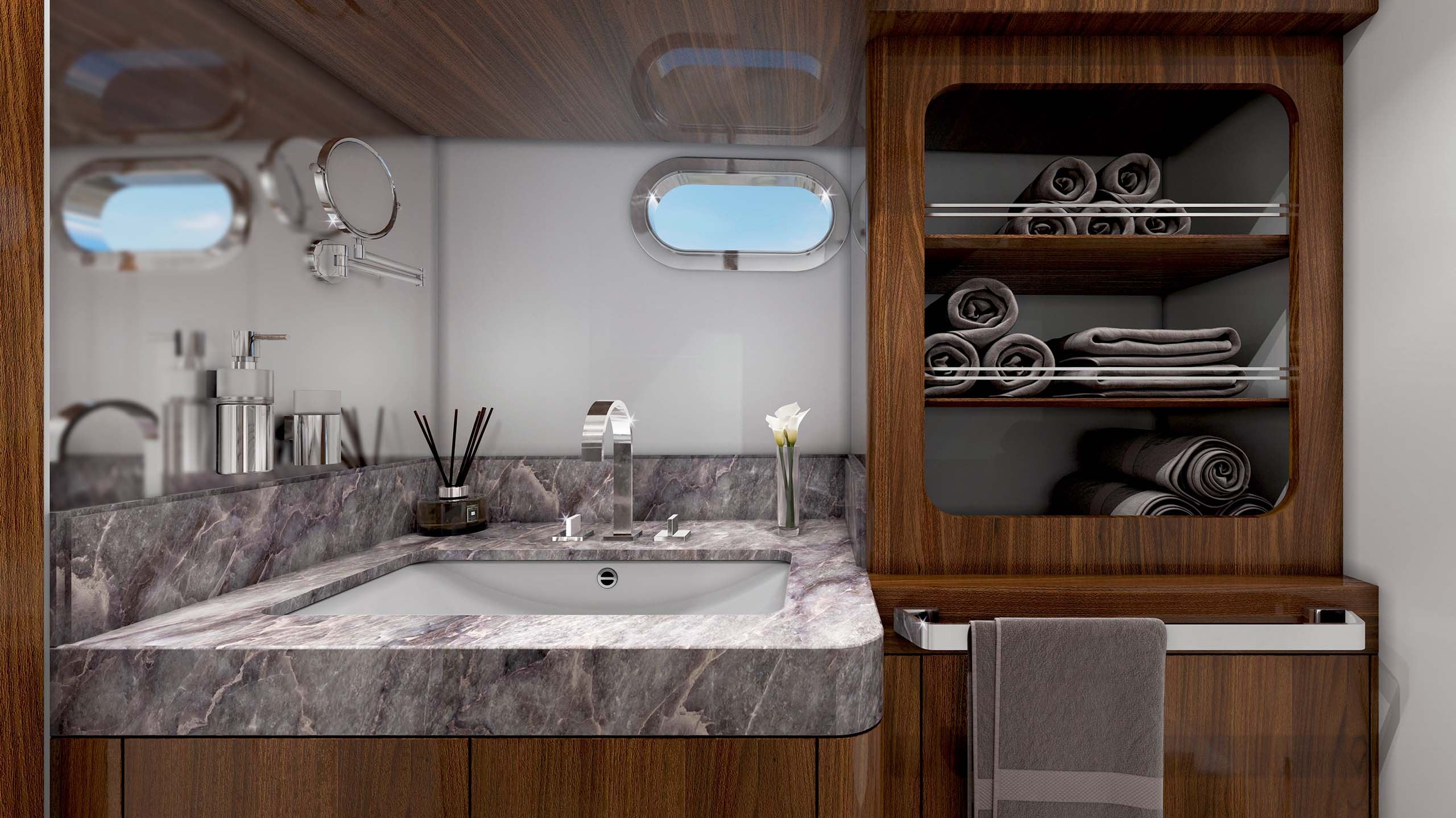 Classic motor yacht bathroom wc interior design by Suvorov Yacht Design