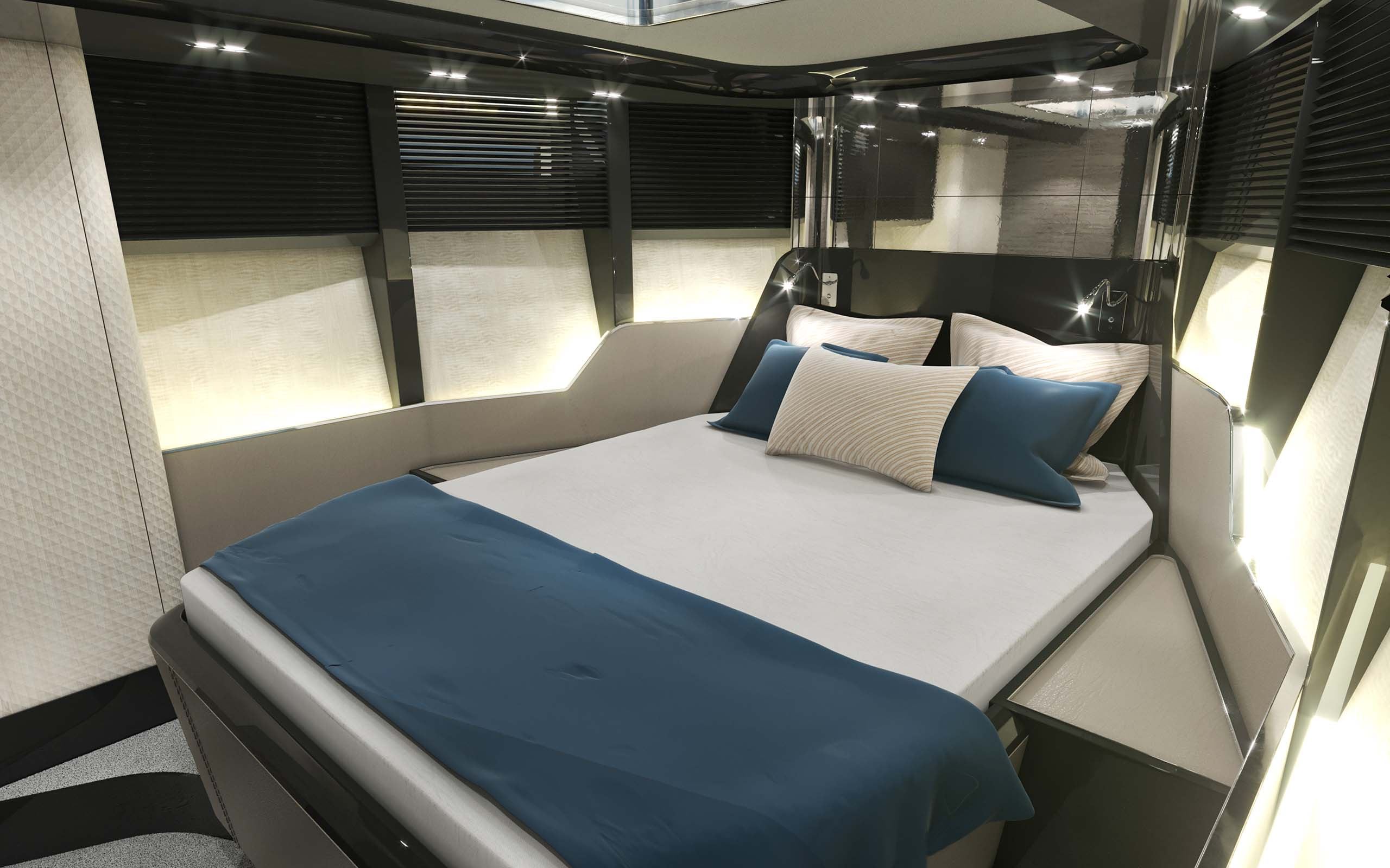 Motor Yacht 40ft Master Bedroom Interior Table by Suvorov Yacht Design