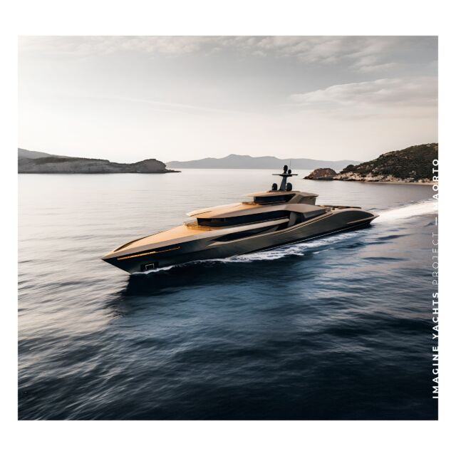 Shiny golden hull with striking combination of sweeping curves and angled surfaces unmistakably distinguish the 55 meters superyacht